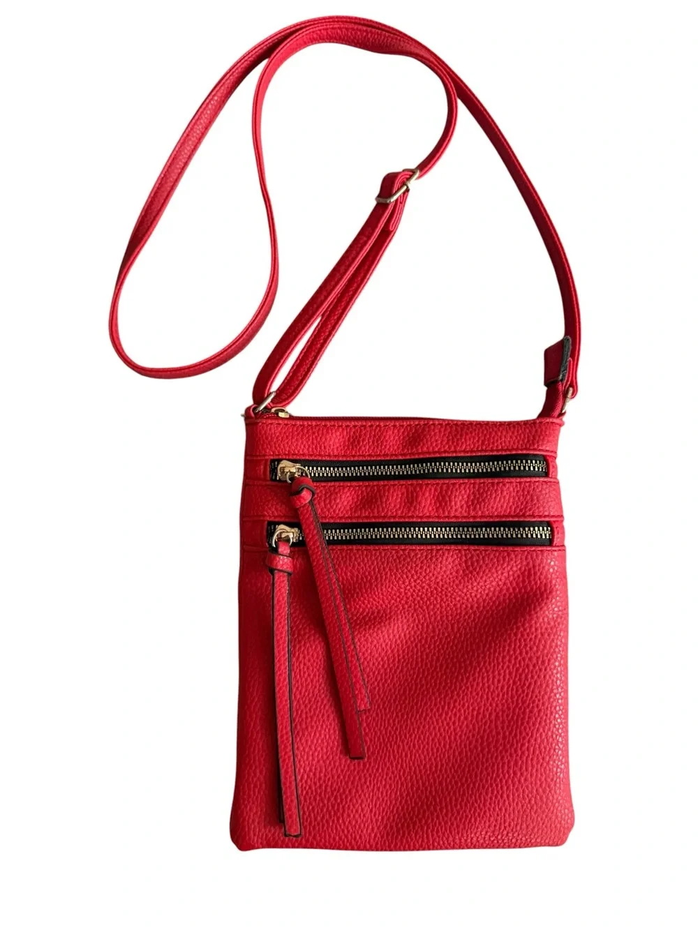 Red Crossbody Pebble Leather Travel Everyday Bag Stylish 9” x 7”